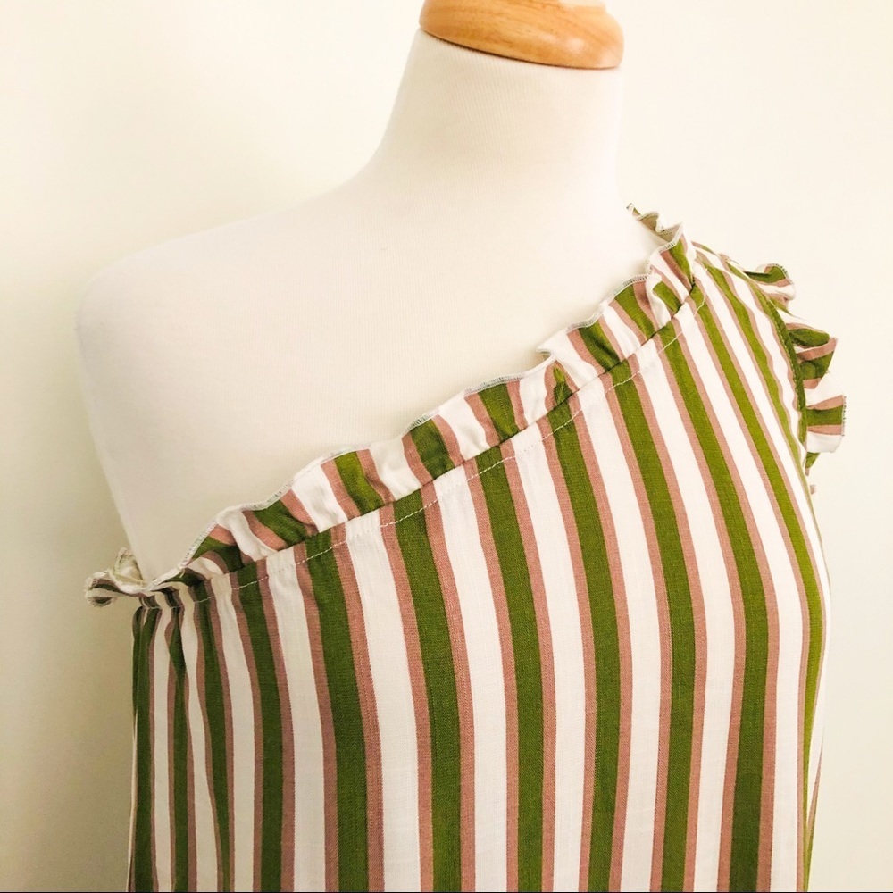 Show Me Your Mumu Ulani One Shoulder Ruffle Top Olive Stripe NWT Size S - Picture 7 of 15